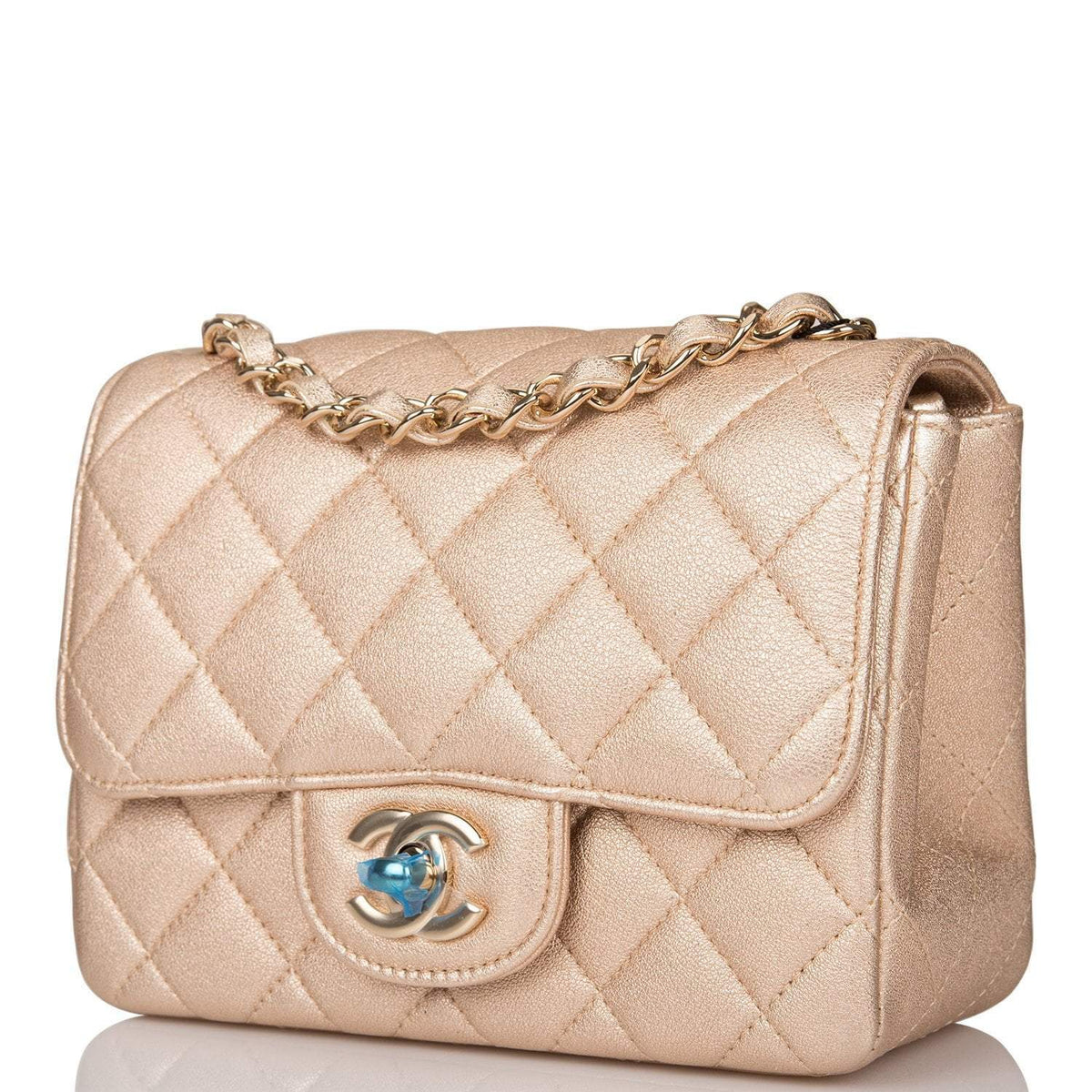 Chanel Gold Metallic Quilted Lambskin Square Mini Classic Flap Bag Light Gold Hardware - photo 4
