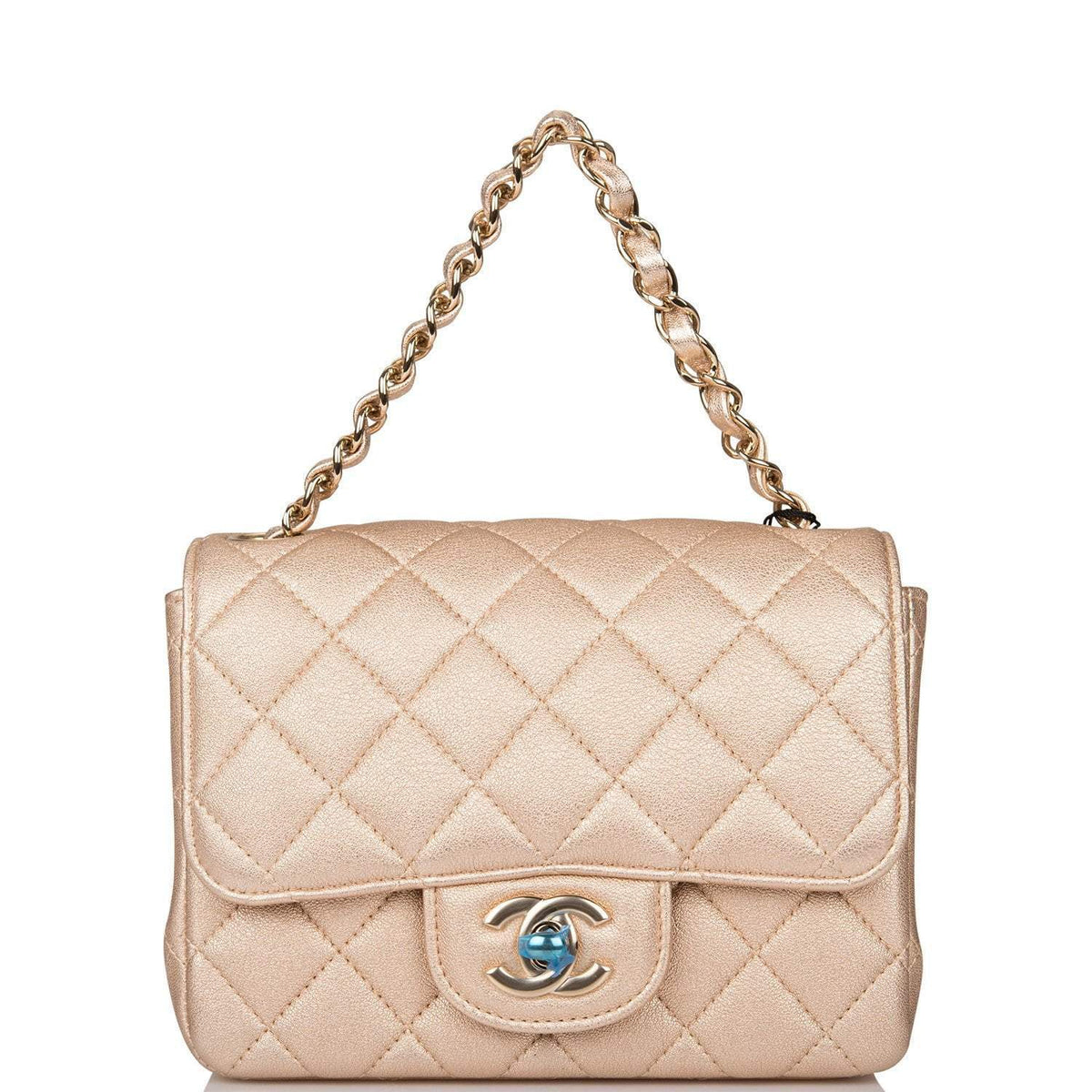Chanel Gold Metallic Quilted Lambskin Square Mini Classic Flap Bag Light Gold Hardware - photo 6