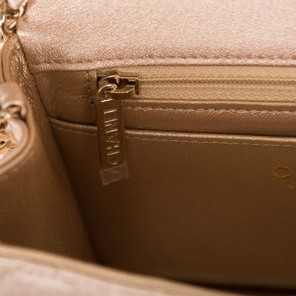 Chanel Gold Metallic Quilted Lambskin Square Mini Classic Flap Bag Light Gold Hardware - photo 8