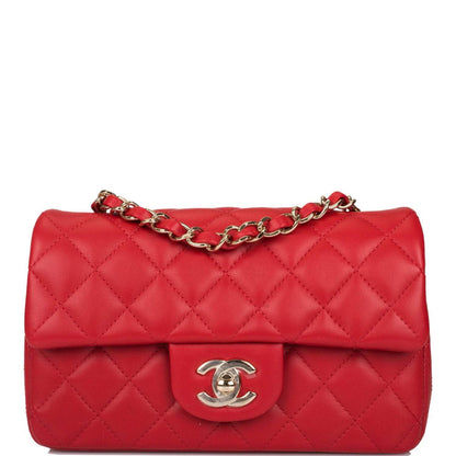 Chanel Red Quilted Lambskin Rectangular Mini Classic Flap Bag Light Gold Hardware - photo 1