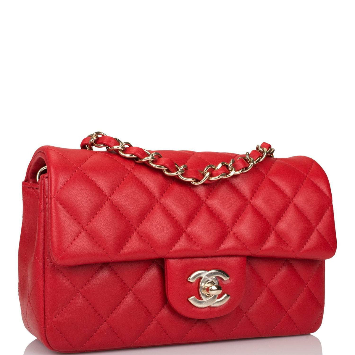 Chanel Red Quilted Lambskin Rectangular Mini Classic Flap Bag Light Gold Hardware - photo 2