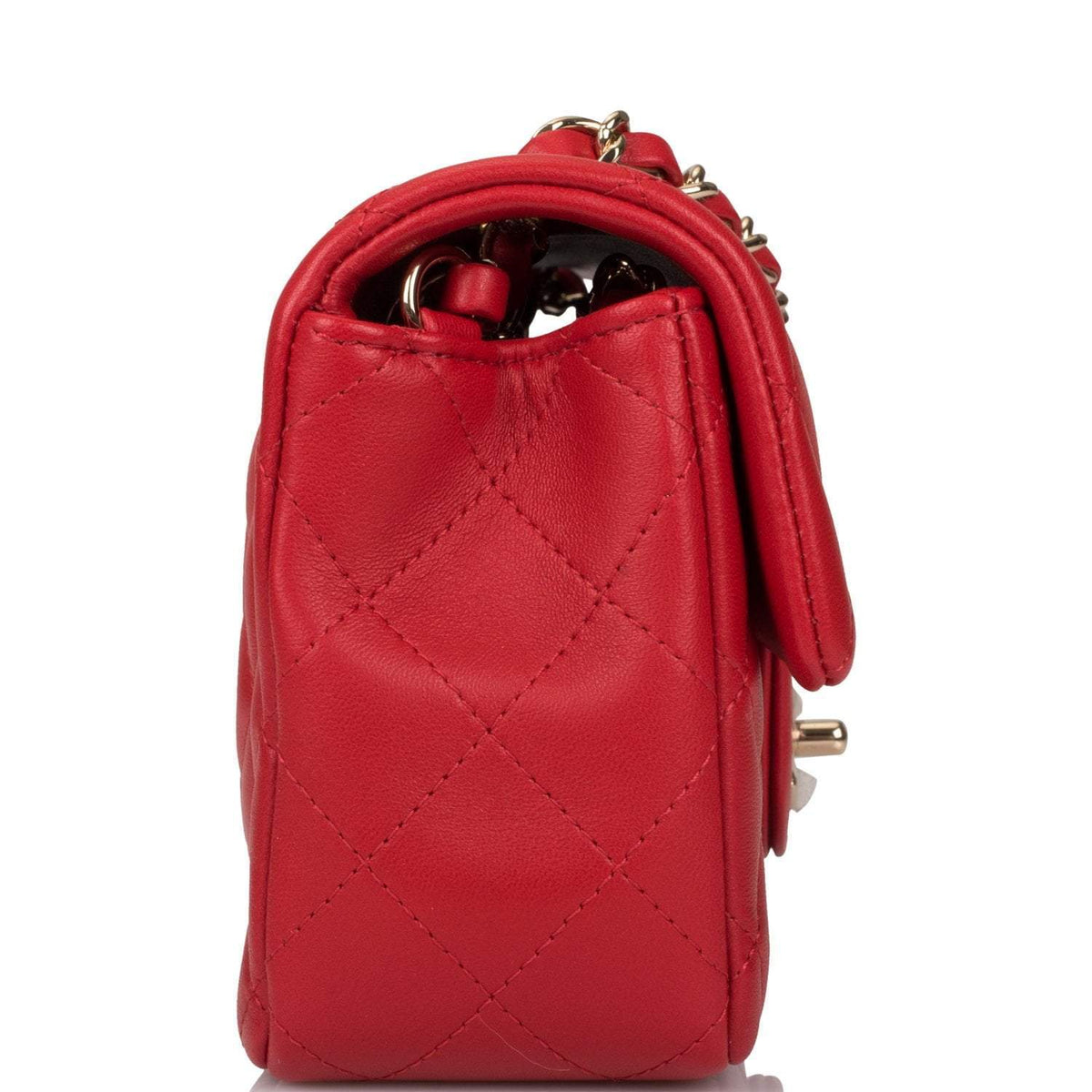 Chanel Red Quilted Lambskin Rectangular Mini Classic Flap Bag Light Gold Hardware - photo 3