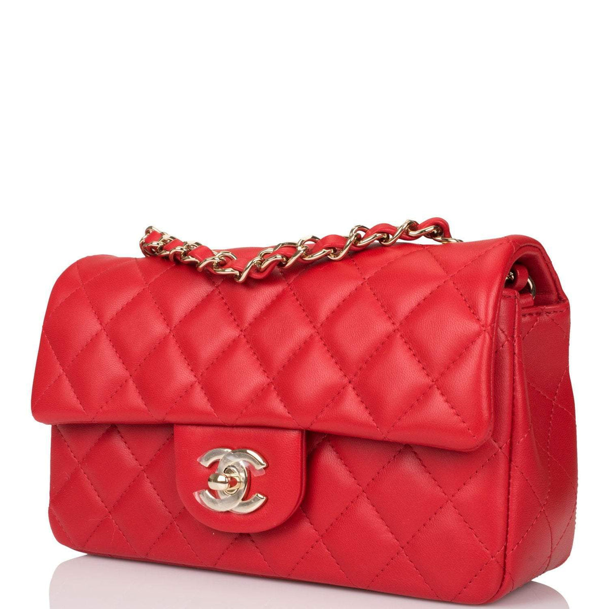Chanel Red Quilted Lambskin Rectangular Mini Classic Flap Bag Light Gold Hardware - photo 5