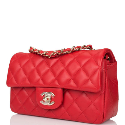 Chanel Red Quilted Lambskin Rectangular Mini Classic Flap Bag Light Gold Hardware - photo 5