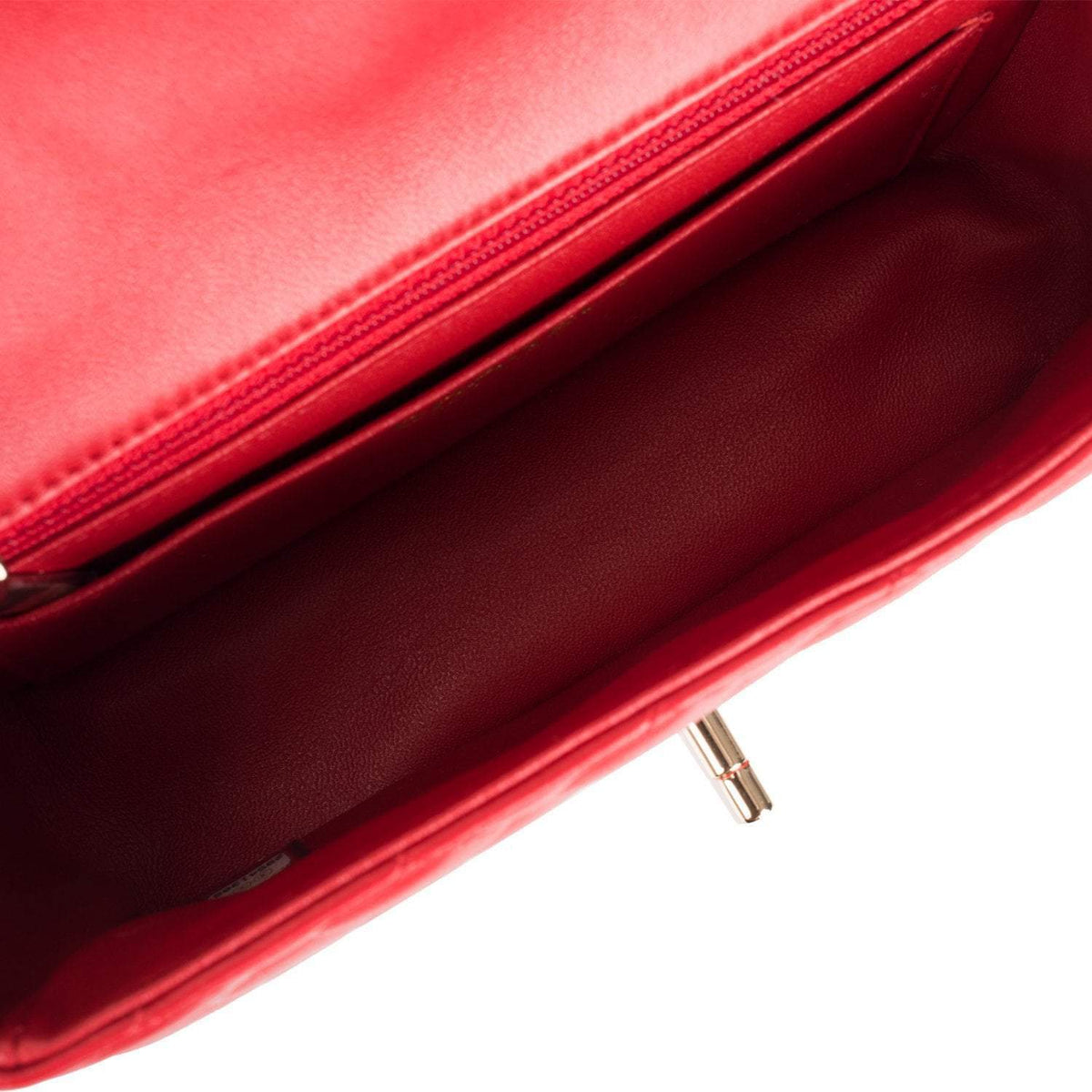 Chanel Red Quilted Lambskin Rectangular Mini Classic Flap Bag Light Gold Hardware - photo 8