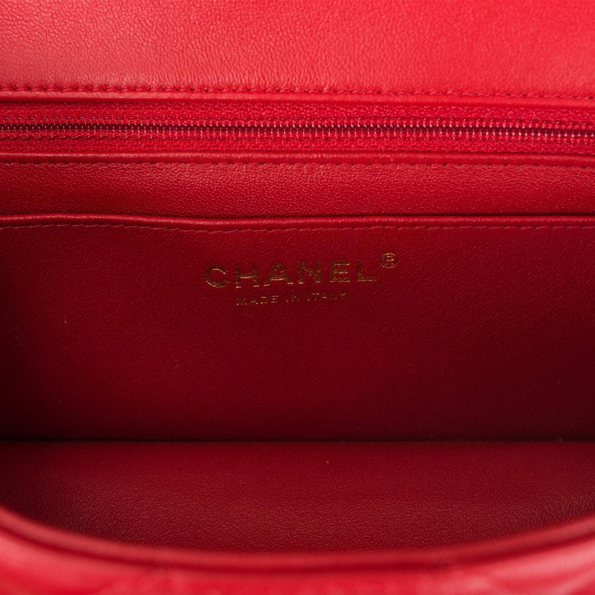 Chanel Red Quilted Lambskin Rectangular Mini Classic Flap Bag Light Gold Hardware - photo 9