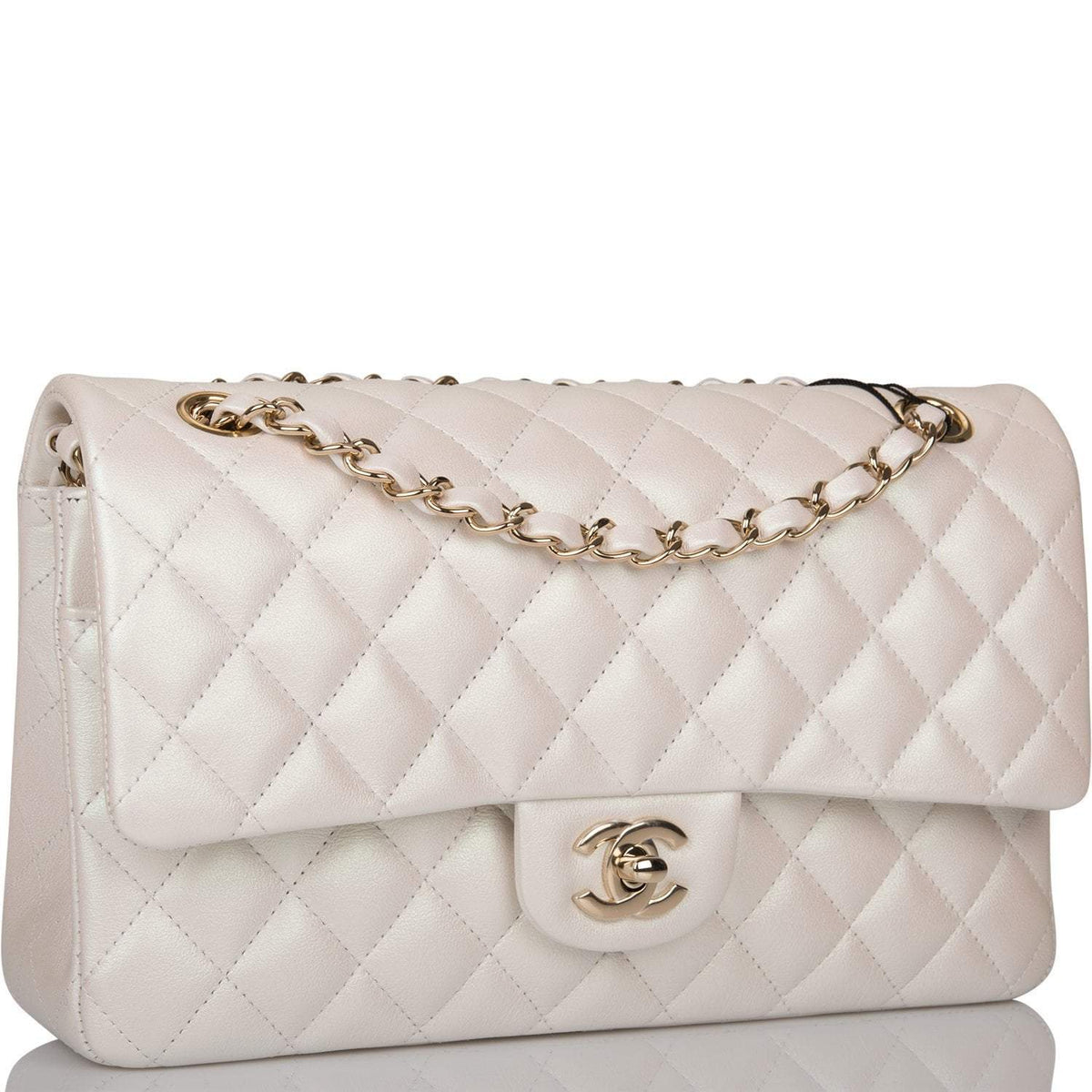 Chanel White Iridescent Quilted Lambskin Medium Classic Double Flap Bag Light Gold Hardware - image 2