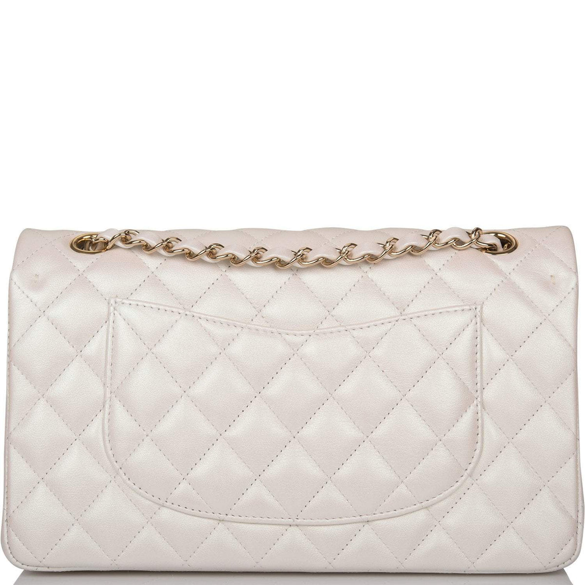 Chanel White Iridescent Quilted Lambskin Medium Classic Double Flap Bag Light Gold Hardware - image 4