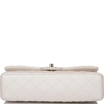 Chanel White Iridescent Quilted Lambskin Medium Classic Double Flap Bag Light Gold Hardware - image 6