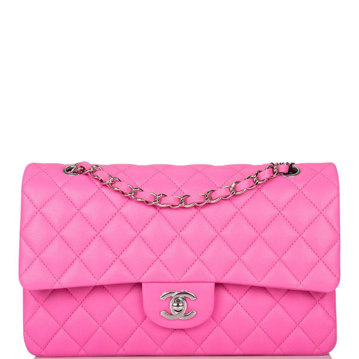 Chanel Neon Pink Quilted Lambskin Medium Classic Double Flap Bag Silver Hardware - photo 1