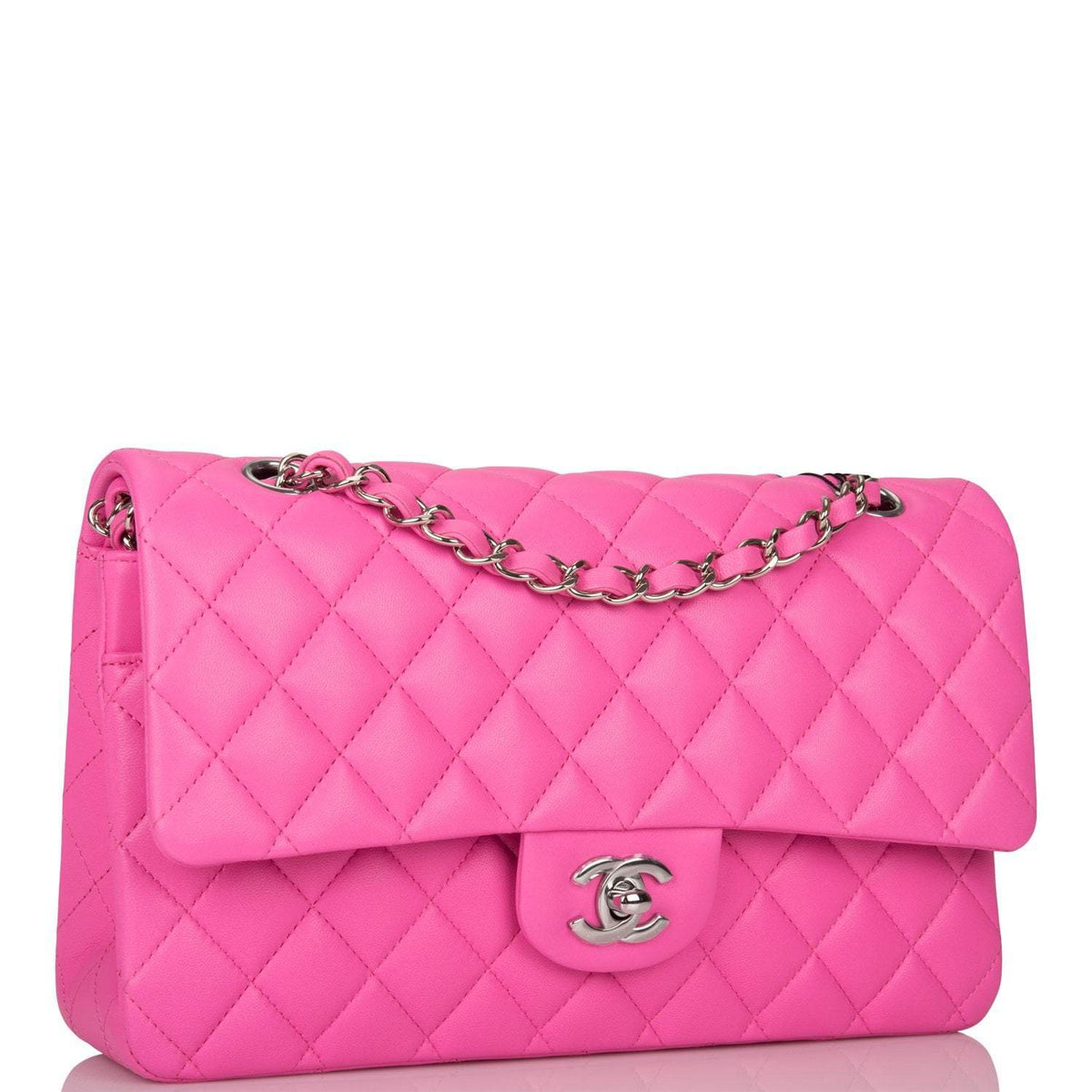 Chanel Neon Pink Quilted Lambskin Medium Classic Double Flap Bag Silver Hardware - photo 2