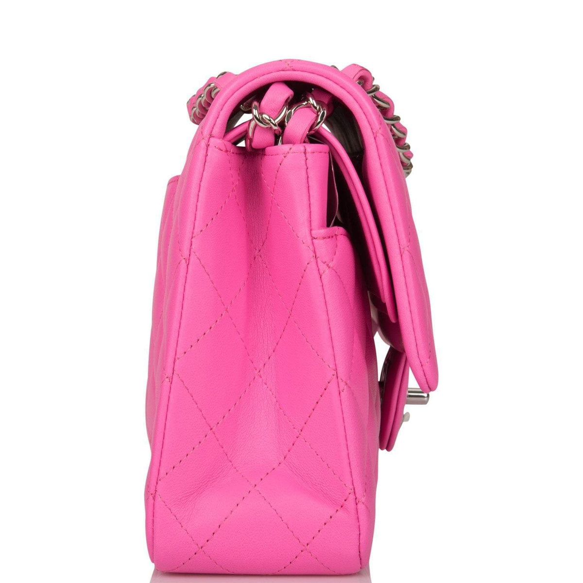 Chanel Neon Pink Quilted Lambskin Medium Classic Double Flap Bag Silver Hardware - photo 3