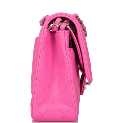 Chanel Neon Pink Quilted Lambskin Medium Classic Double Flap Bag Silver Hardware - photo 3