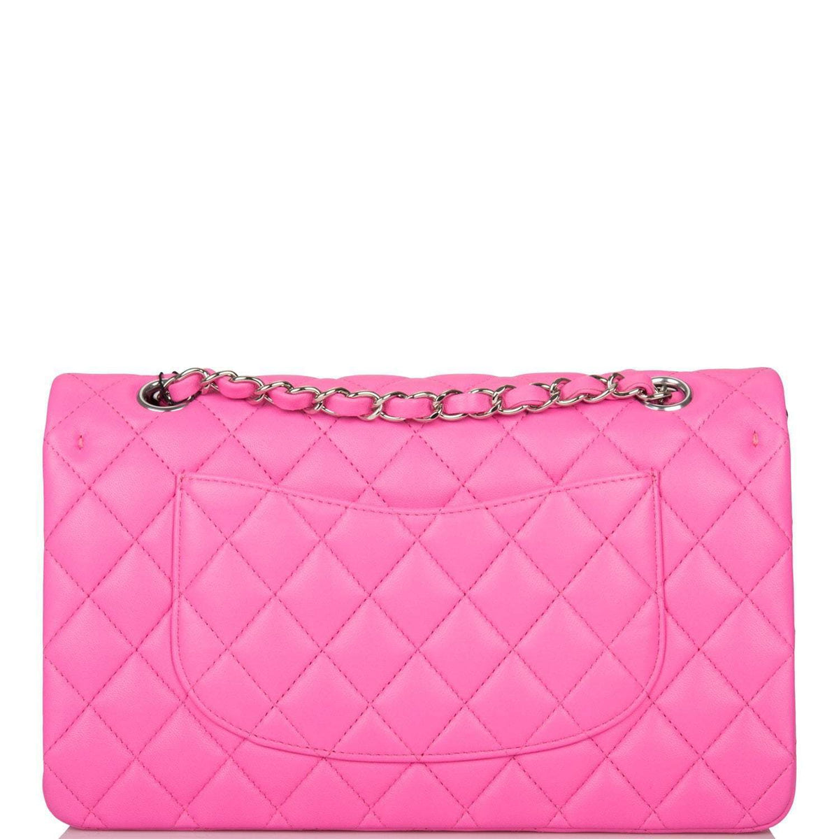Chanel Neon Pink Quilted Lambskin Medium Classic Double Flap Bag Silver Hardware - photo 4