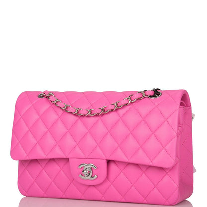 Chanel Neon Pink Quilted Lambskin Medium Classic Double Flap Bag Silver Hardware - photo 5