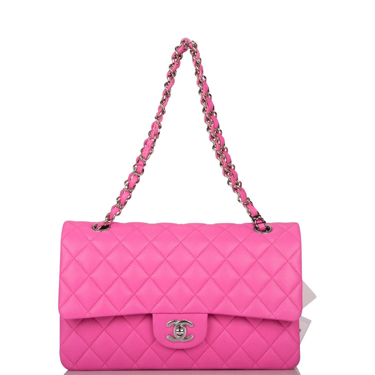 Chanel Neon Pink Quilted Lambskin Medium Classic Double Flap Bag Silver Hardware - photo 7