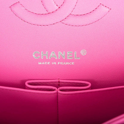 Chanel Neon Pink Quilted Lambskin Medium Classic Double Flap Bag Silver Hardware - photo 8