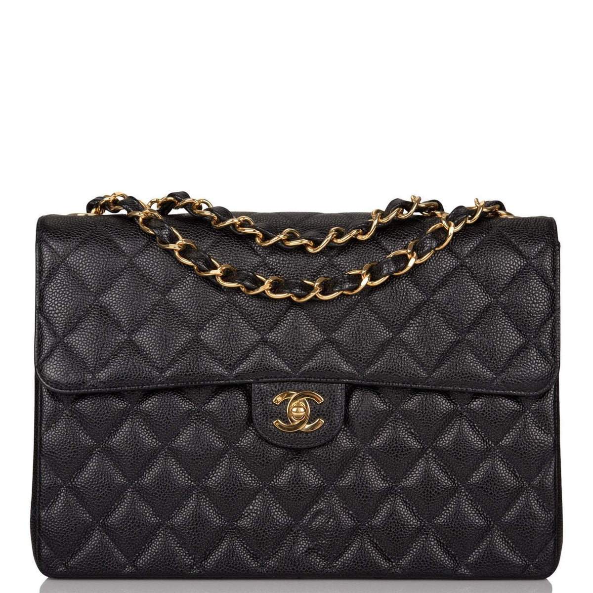 Chanel Vintage Black Quilted Caviar Jumbo Single Flap Bag Gold Hardware - image 1