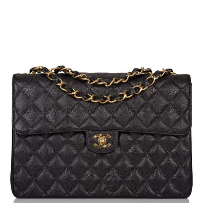 Chanel Vintage Black Quilted Caviar Jumbo Single Flap Bag Gold Hardware - image 1