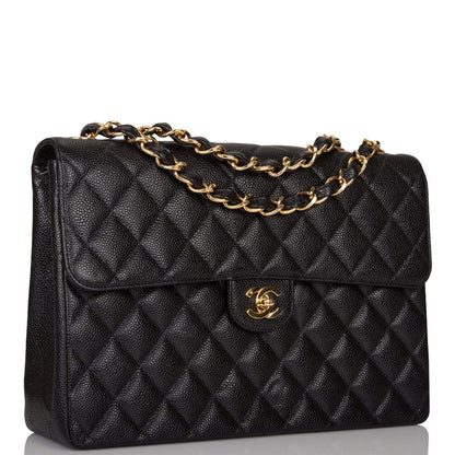 Chanel Vintage Black Quilted Caviar Jumbo Single Flap Bag Gold Hardware - image 2