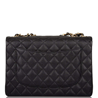 Chanel Vintage Black Quilted Caviar Jumbo Single Flap Bag Gold Hardware - image 4