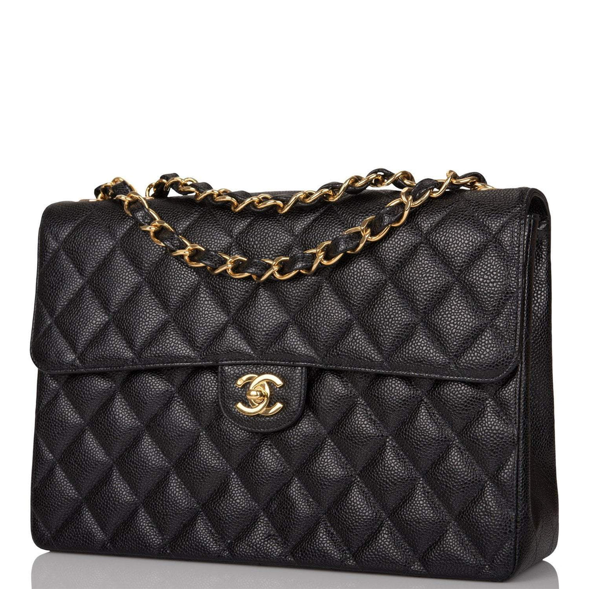 Chanel Vintage Black Quilted Caviar Jumbo Single Flap Bag Gold Hardware - image 5