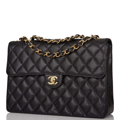 Chanel Vintage Black Quilted Caviar Jumbo Single Flap Bag Gold Hardware - image 5