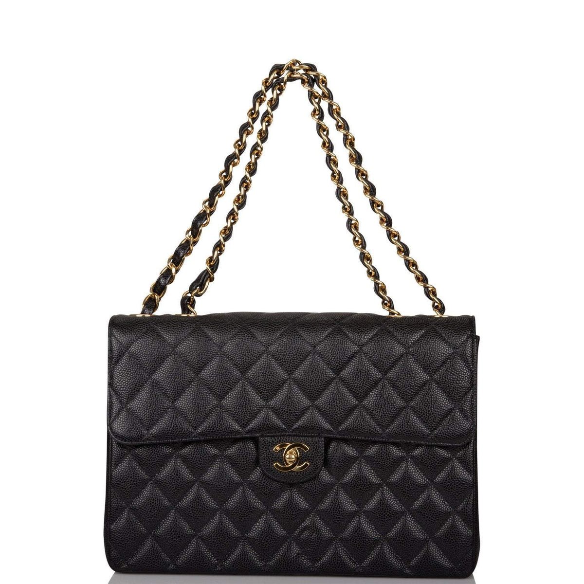 Chanel Vintage Black Quilted Caviar Jumbo Single Flap Bag Gold Hardware - image 7