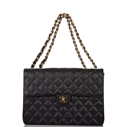 Chanel Vintage Black Quilted Caviar Jumbo Single Flap Bag Gold Hardware - image 7