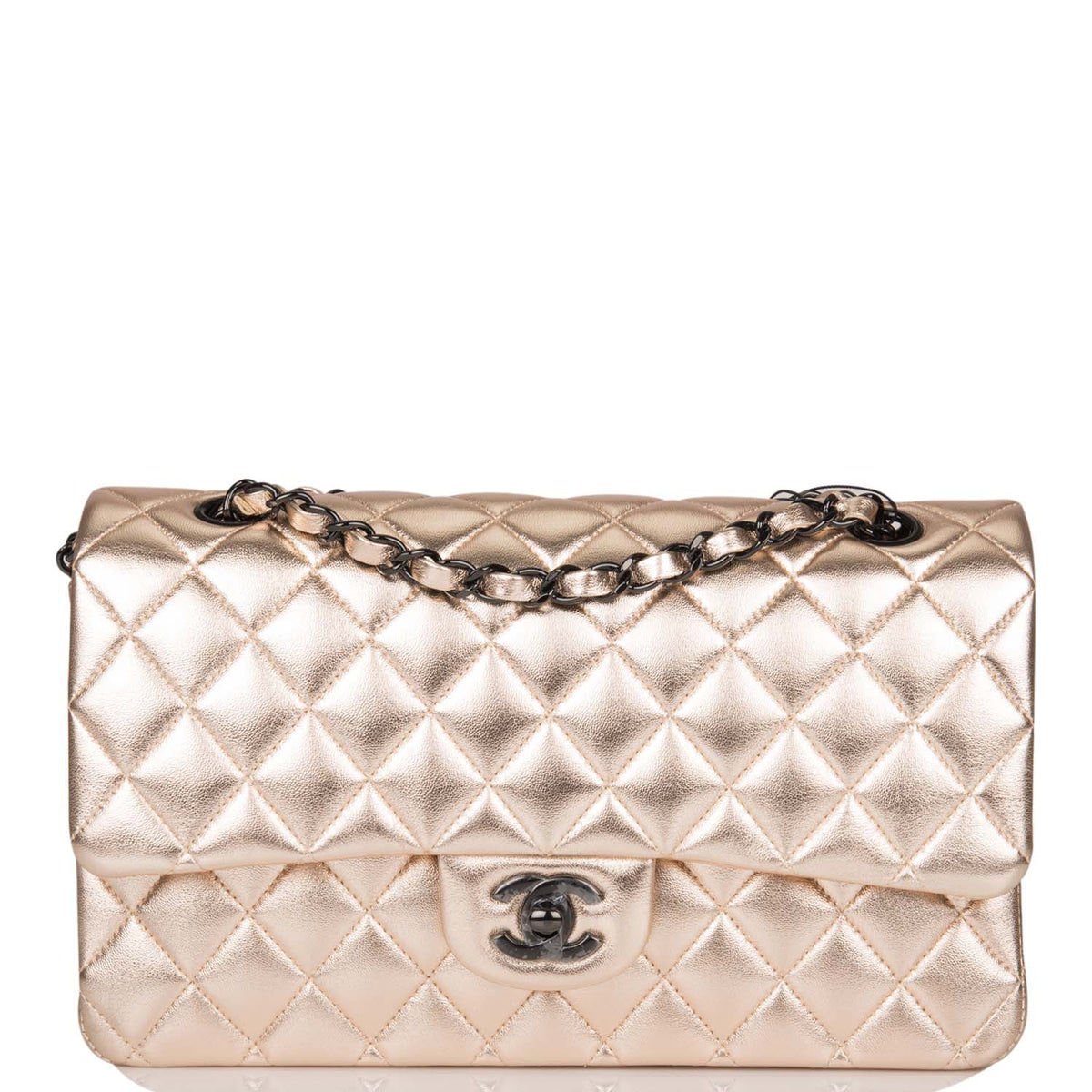 Chanel Medium Classic Double Flap Bag Metallic Gold Lambskin Black Hardware - photo 1