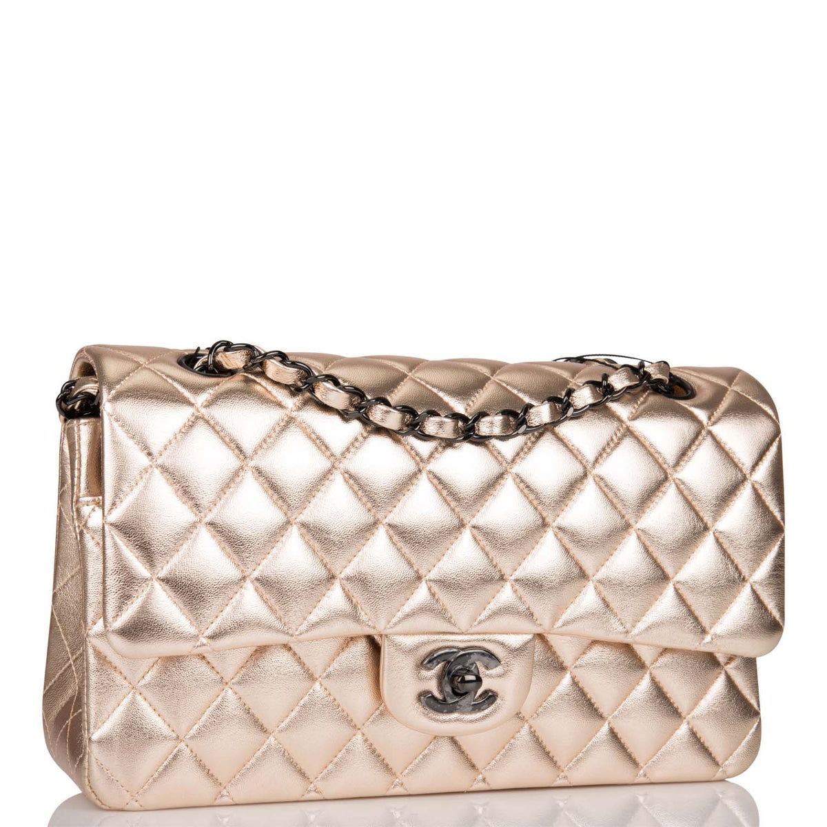 Chanel Medium Classic Double Flap Bag Metallic Gold Lambskin Black Hardware - photo 2