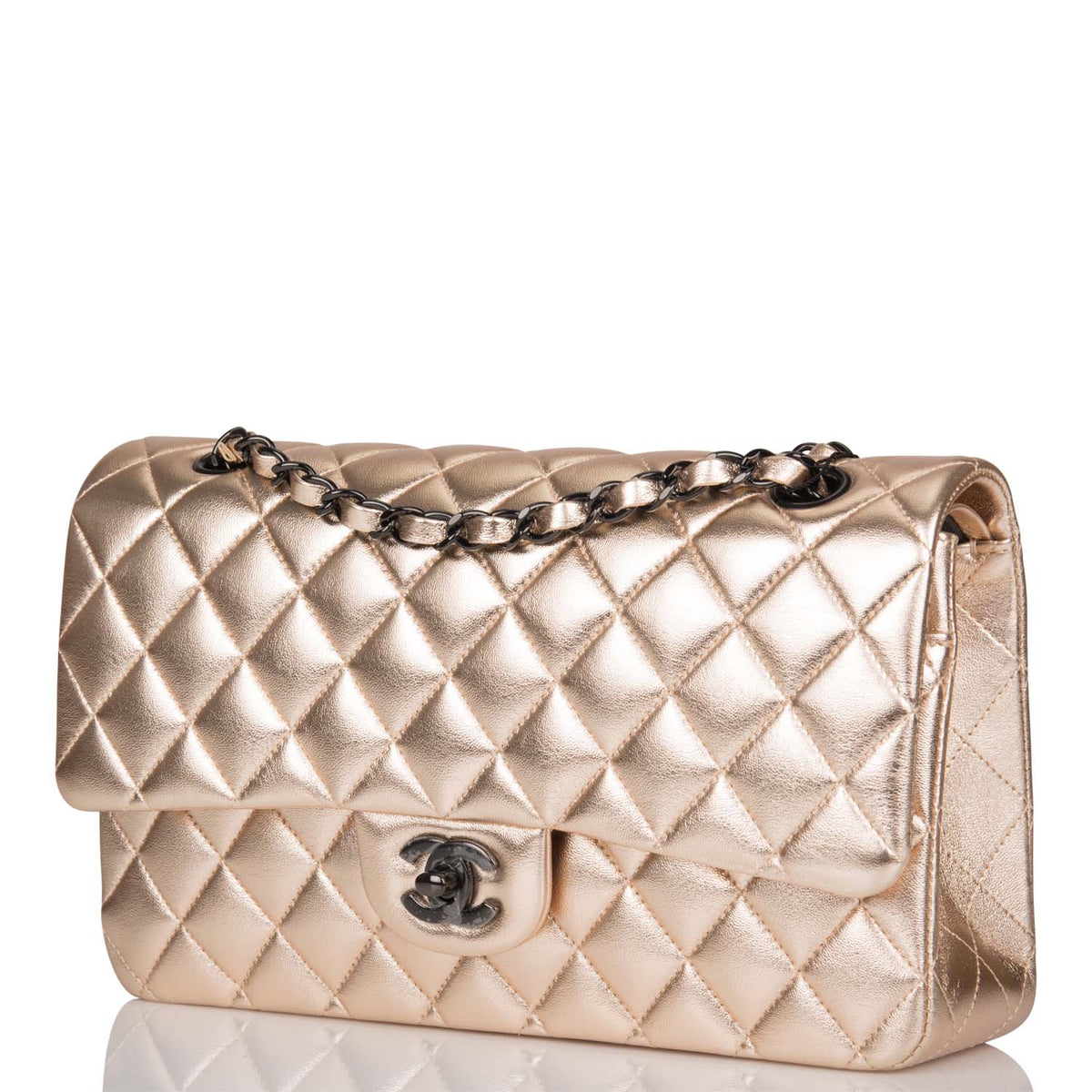 Chanel Medium Classic Double Flap Bag Metallic Gold Lambskin Black Hardware - photo 5