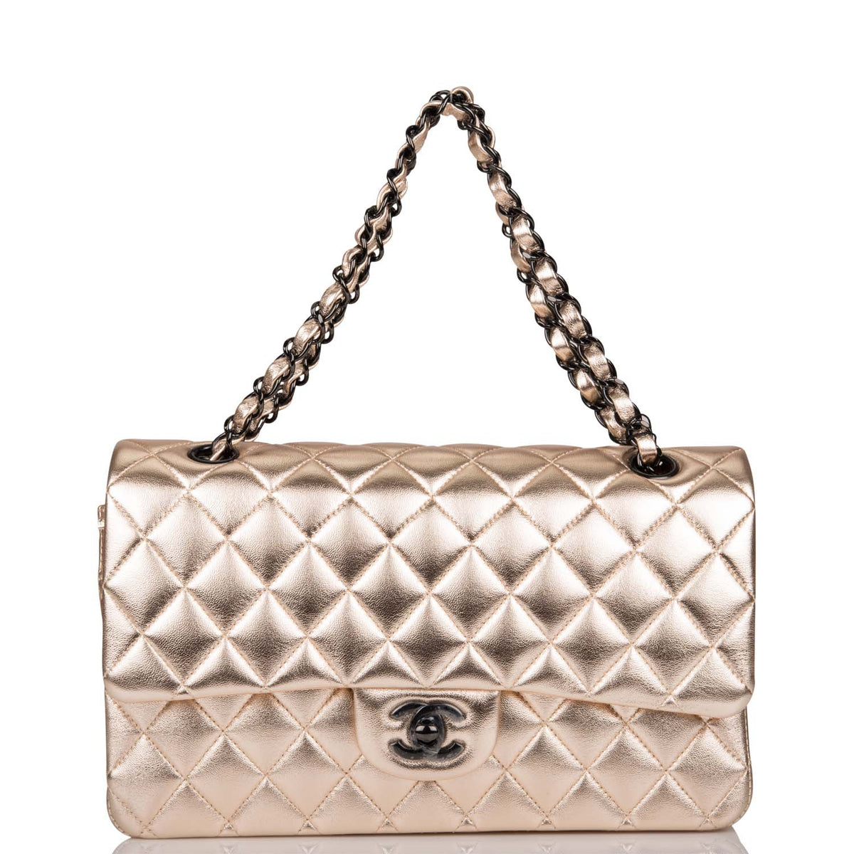 Chanel Medium Classic Double Flap Bag Metallic Gold Lambskin Black Hardware - photo 7