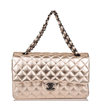 Chanel Medium Classic Double Flap Bag Metallic Gold Lambskin Black Hardware - photo 7