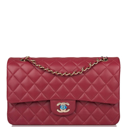 Chanel Medium Classic Double Flap Bag Burgundy Lambsking Light Gold Hardware - image 1