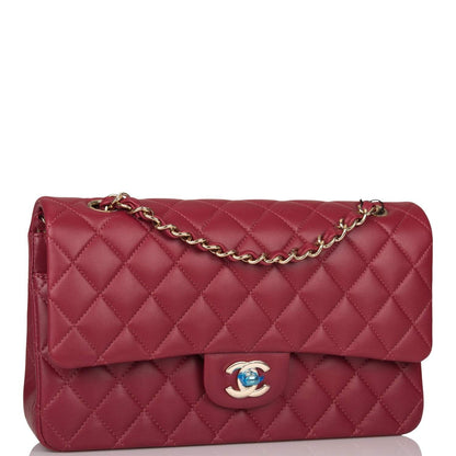 Chanel Medium Classic Double Flap Bag Burgundy Lambsking Light Gold Hardware - image 2