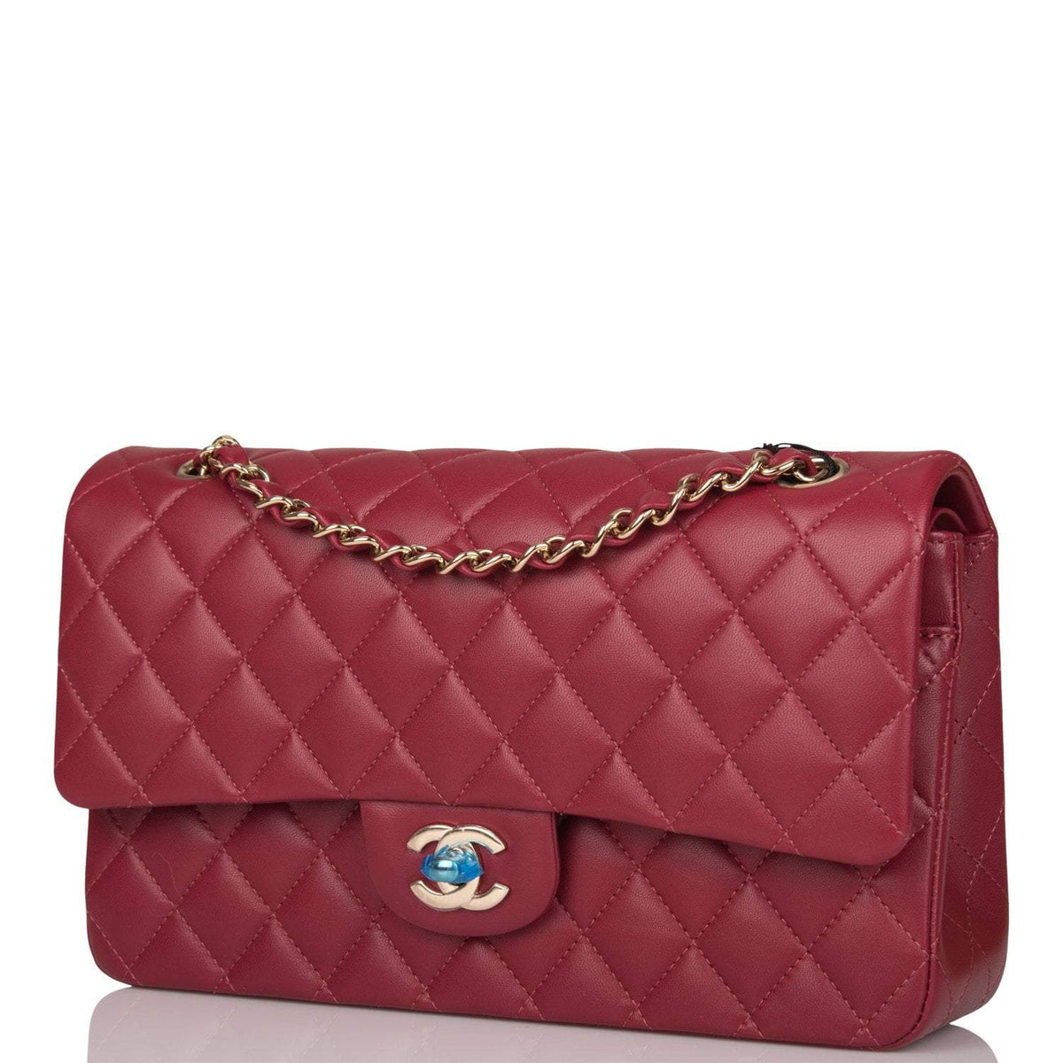 Chanel Medium Classic Double Flap Bag Burgundy Lambsking Light Gold Hardware - image 5