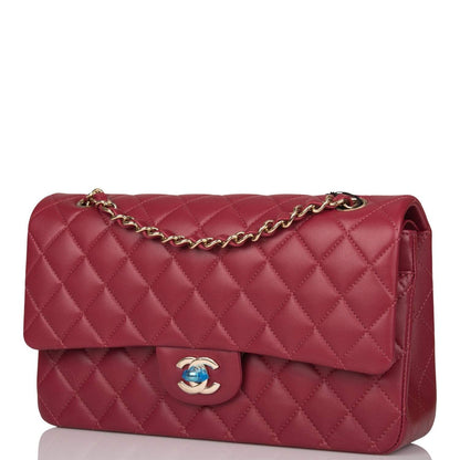 Chanel Medium Classic Double Flap Bag Burgundy Lambsking Light Gold Hardware - image 5