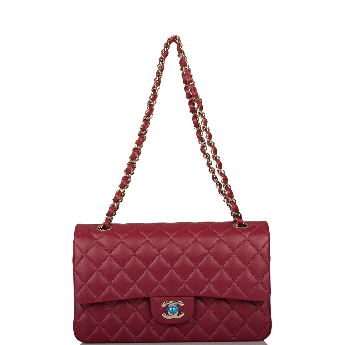 Chanel Medium Classic Double Flap Bag Burgundy Lambsking Light Gold Hardware - image 7