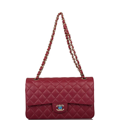 Chanel Medium Classic Double Flap Bag Burgundy Lambsking Light Gold Hardware - image 7