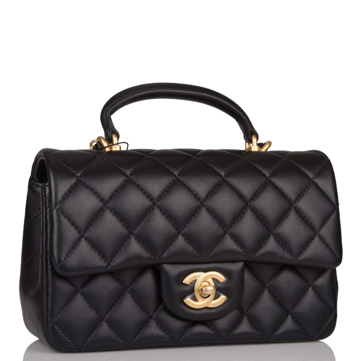 Chanel Black Quilted Lambskin Rectangular Mini Flap Bag with Top Handle Antique Gold Hardware - image 2