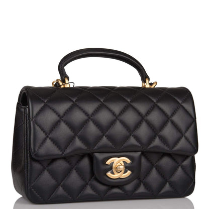 Chanel Black Quilted Lambskin Rectangular Mini Flap Bag with Top Handle Antique Gold Hardware - image 2