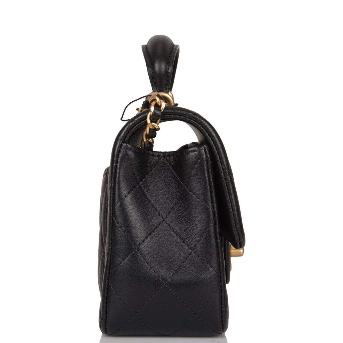 Chanel Black Quilted Lambskin Rectangular Mini Flap Bag with Top Handle Antique Gold Hardware - image 3