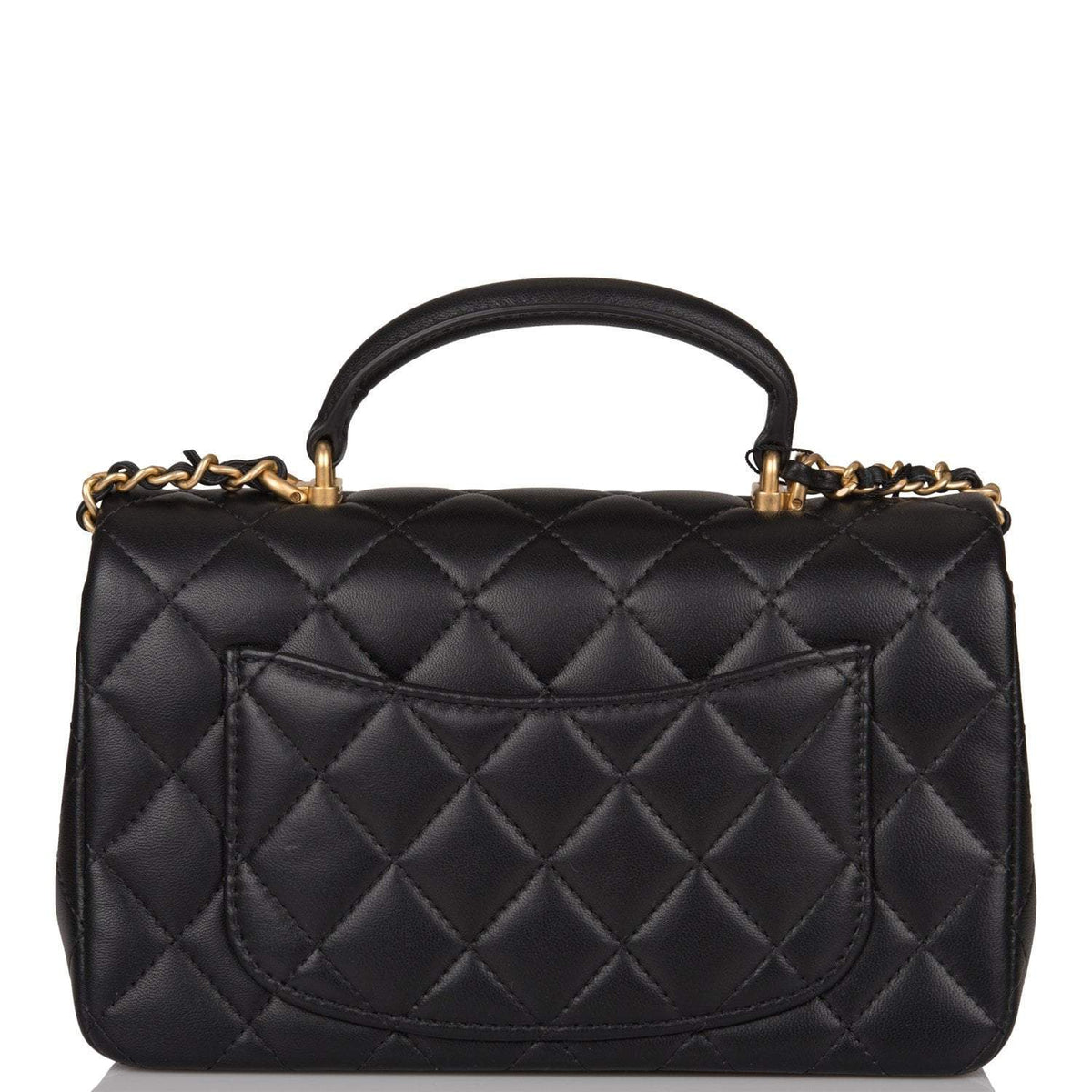 Chanel Black Quilted Lambskin Rectangular Mini Flap Bag with Top Handle Antique Gold Hardware - image 4
