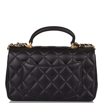 Chanel Black Quilted Lambskin Rectangular Mini Flap Bag with Top Handle Antique Gold Hardware - image 4