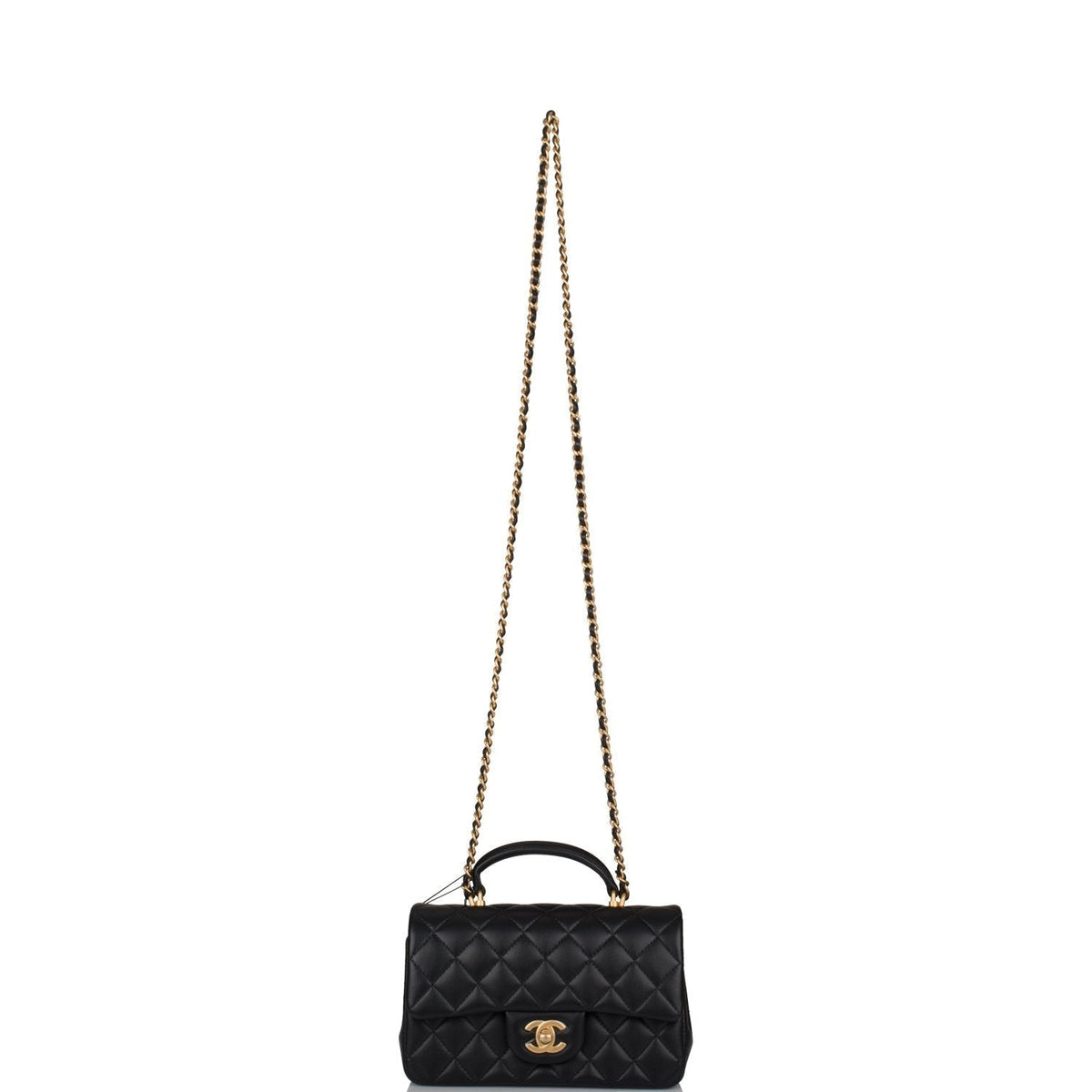 Chanel Black Quilted Lambskin Rectangular Mini Flap Bag with Top Handle Antique Gold Hardware - image 6