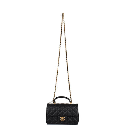 Chanel Black Quilted Lambskin Rectangular Mini Flap Bag with Top Handle Antique Gold Hardware - image 6