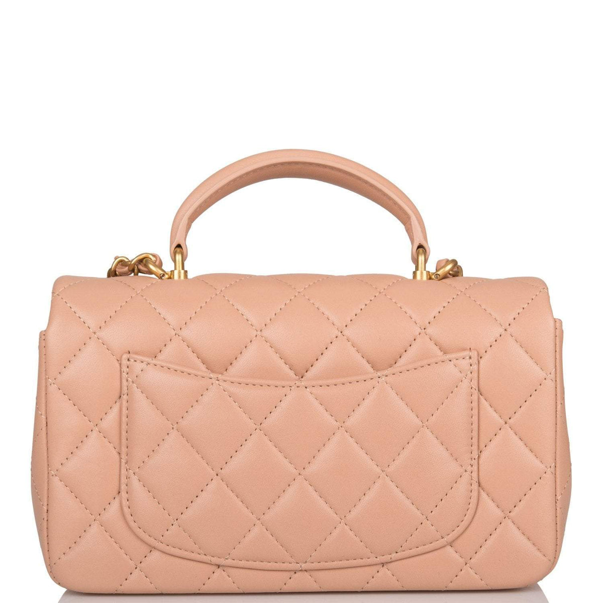 Chanel Mini Rectangular Flap with Top Handle Beige Lambskin Antique Gold Hardware - image 4