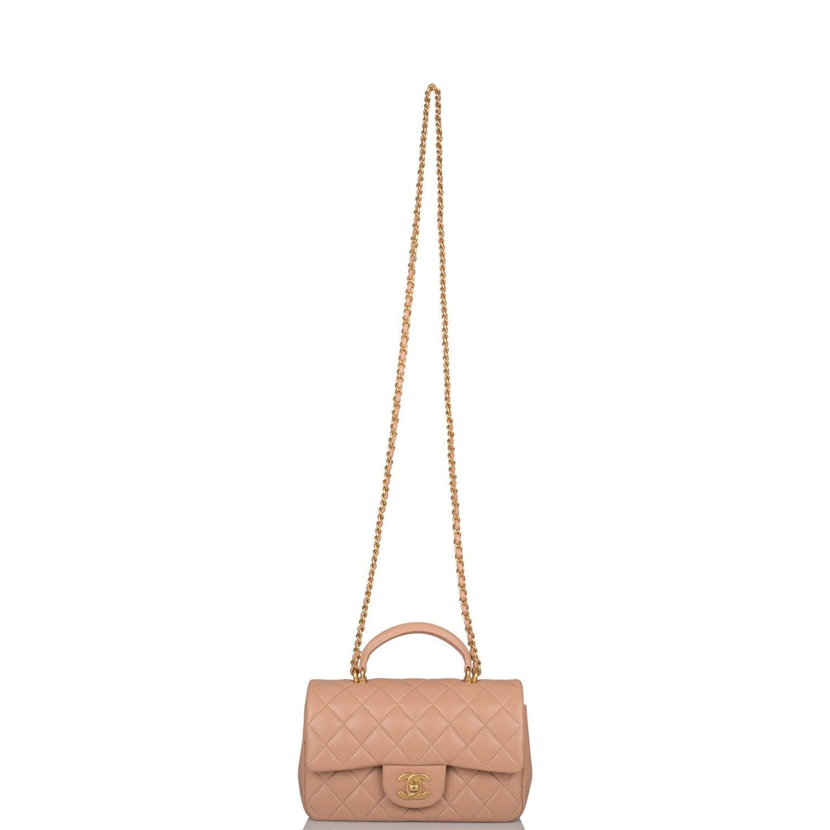 Chanel Mini Rectangular Flap with Top Handle Beige Lambskin Antique Gold Hardware - image 7