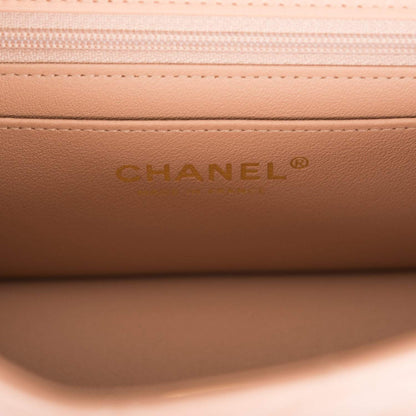 Chanel Mini Rectangular Flap with Top Handle Beige Lambskin Antique Gold Hardware - image 9